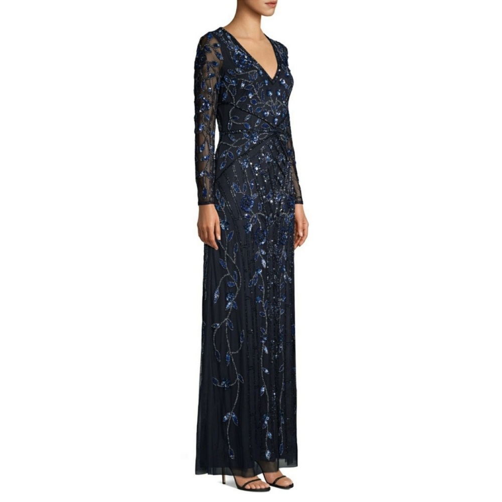 Aidan Mattox embellished sheer long sleeve long gown - Picture 11 of 17